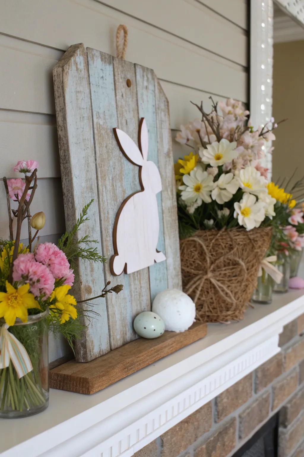 A rustic bunny silhouette sign adds charm to your Easter decor.