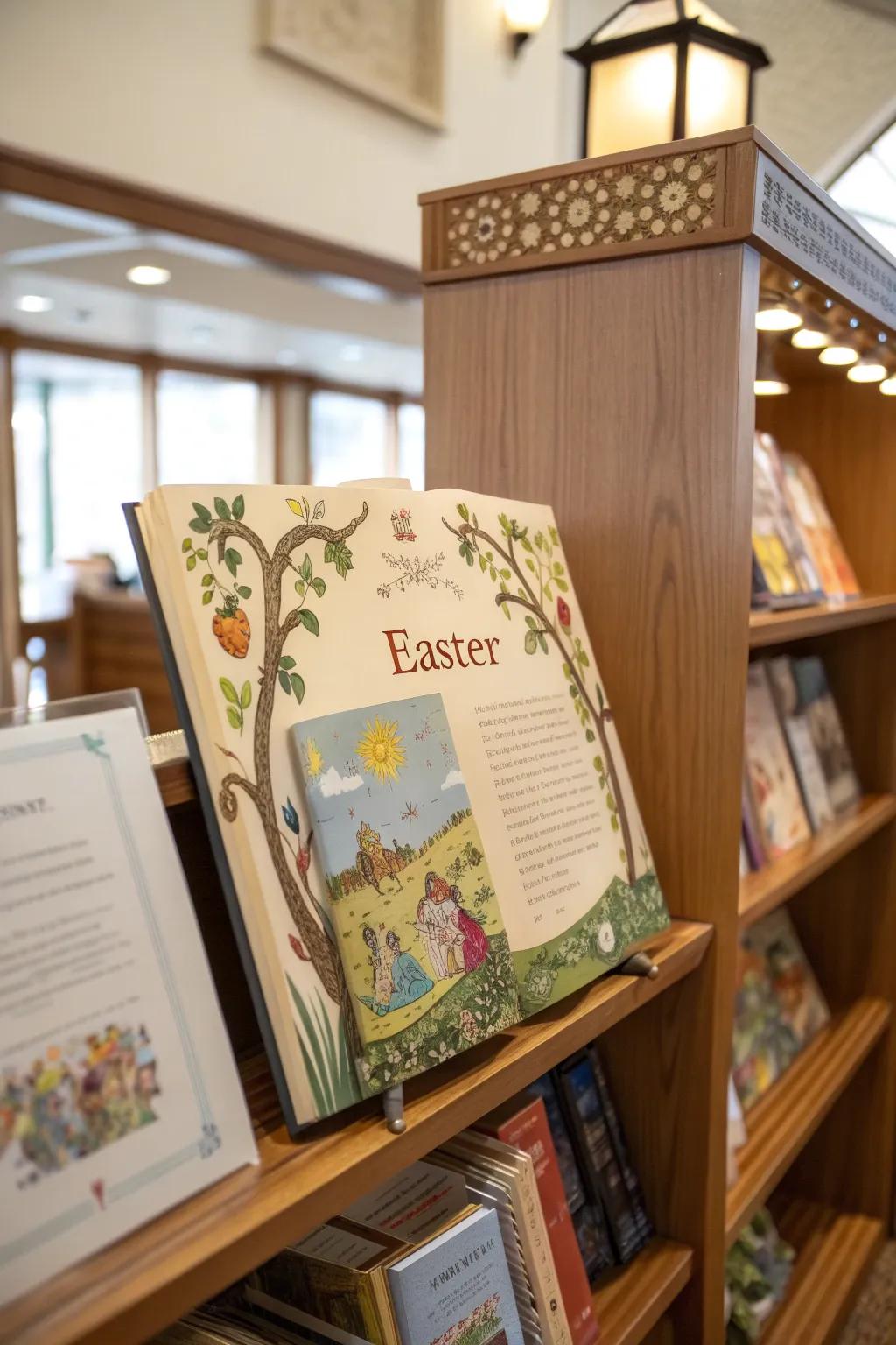 A storybook sign tells the Easter story in a creative way.