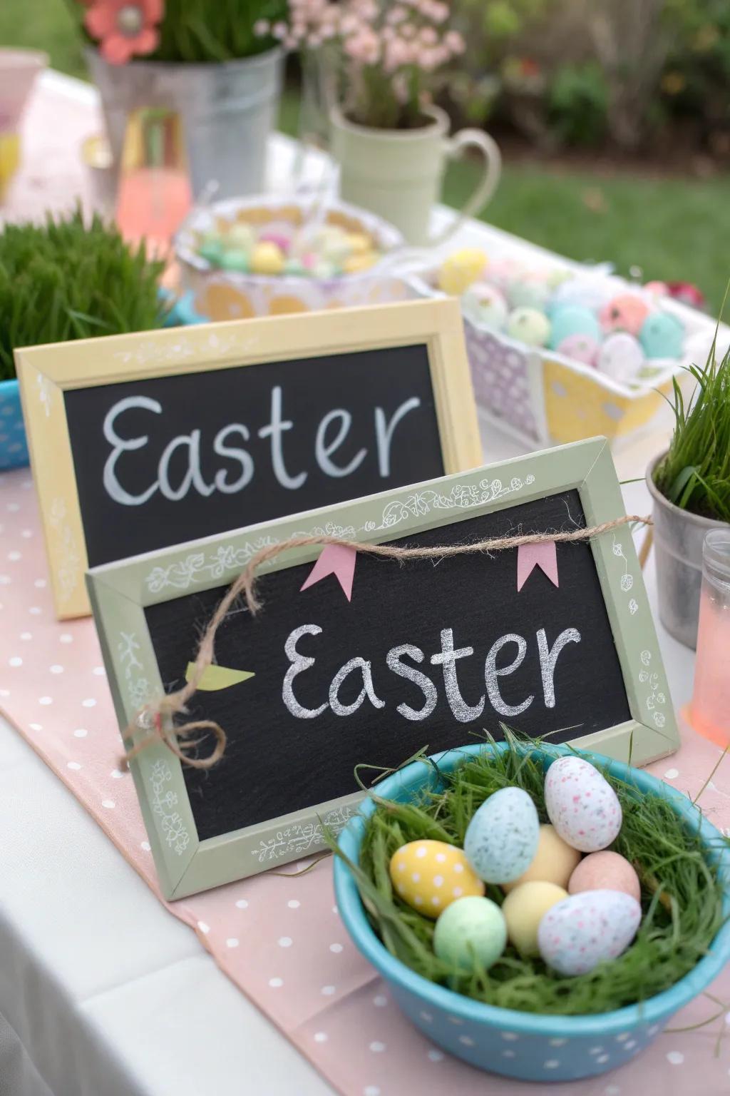 Eggshell chalkboard signs offer creative versatility for Easter.
