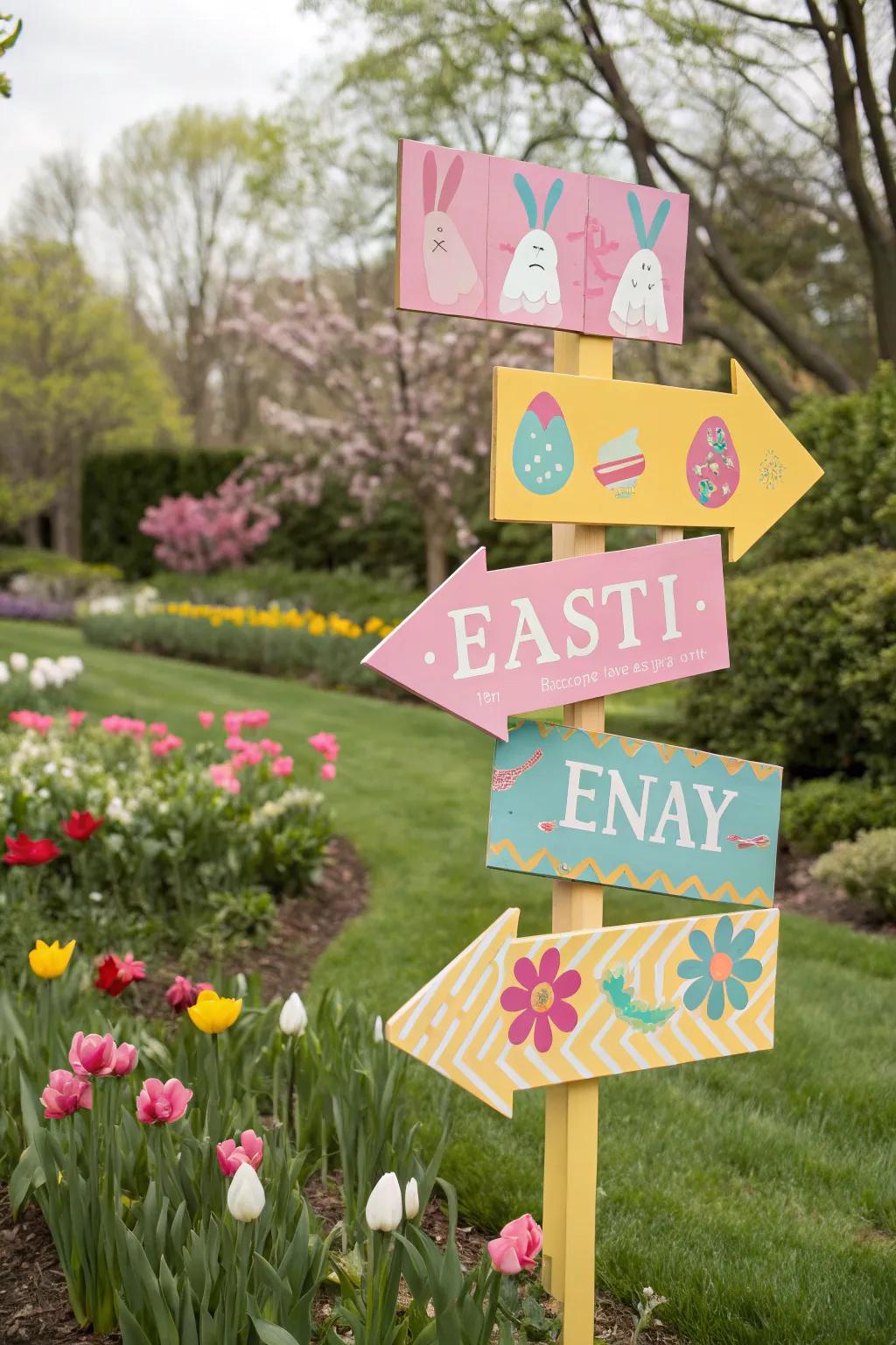 Colorful directional signs add excitement to your Easter egg hunt.