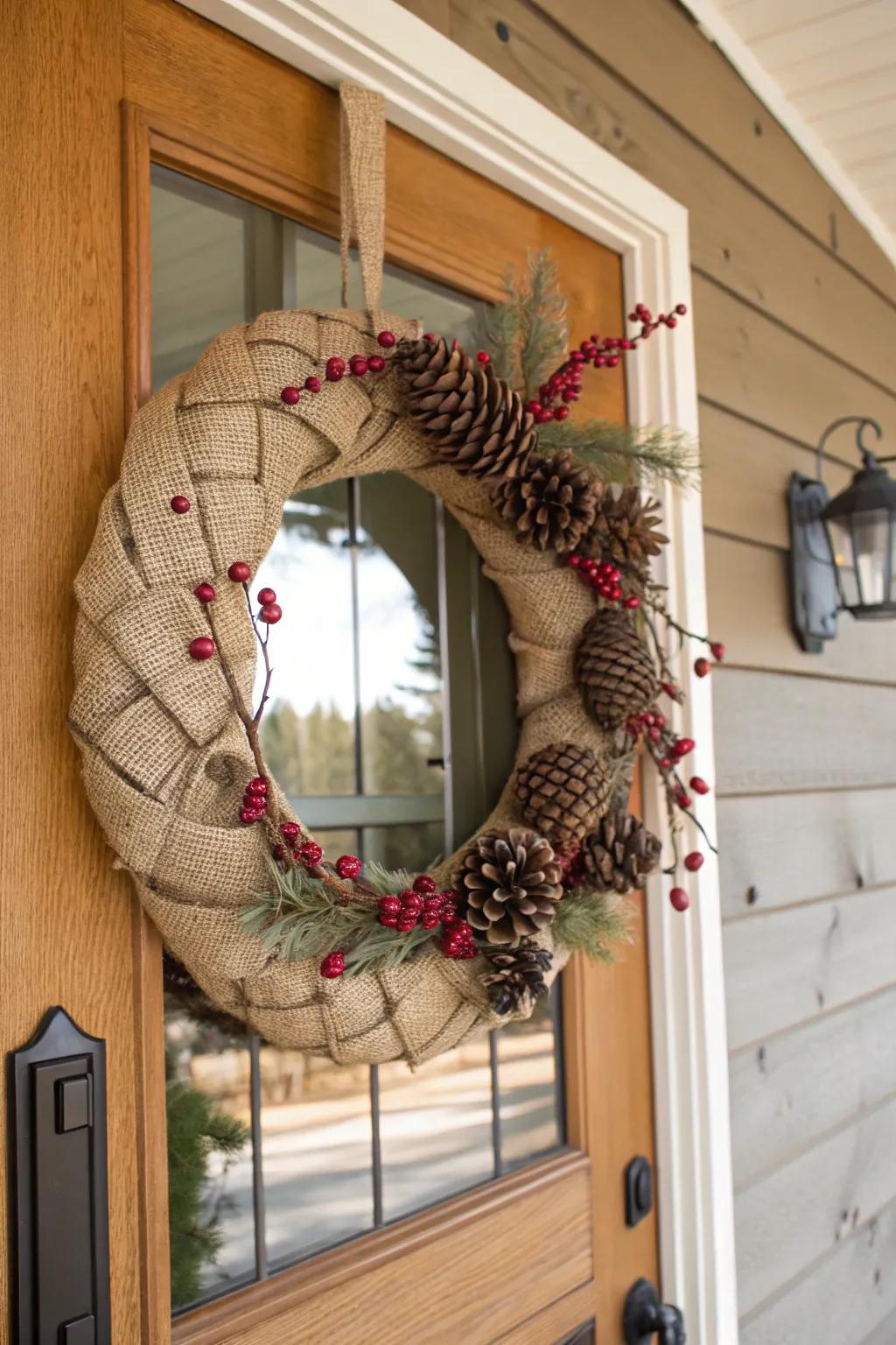 Rustic charm with burlap and twine.
