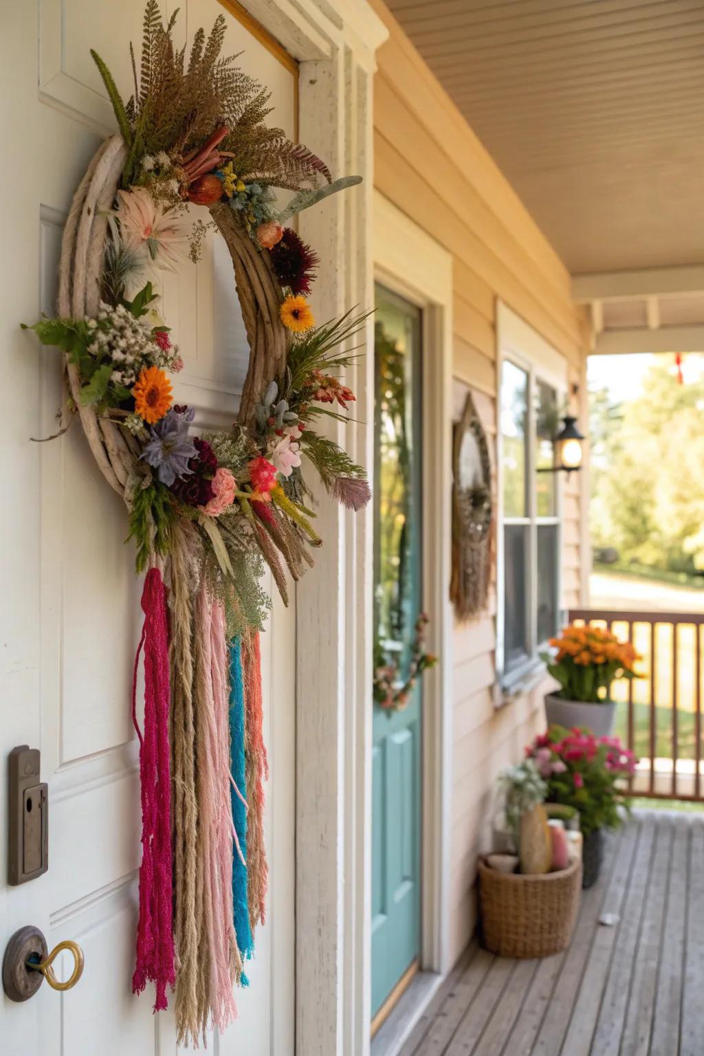Boho chic with feathers and tassels.