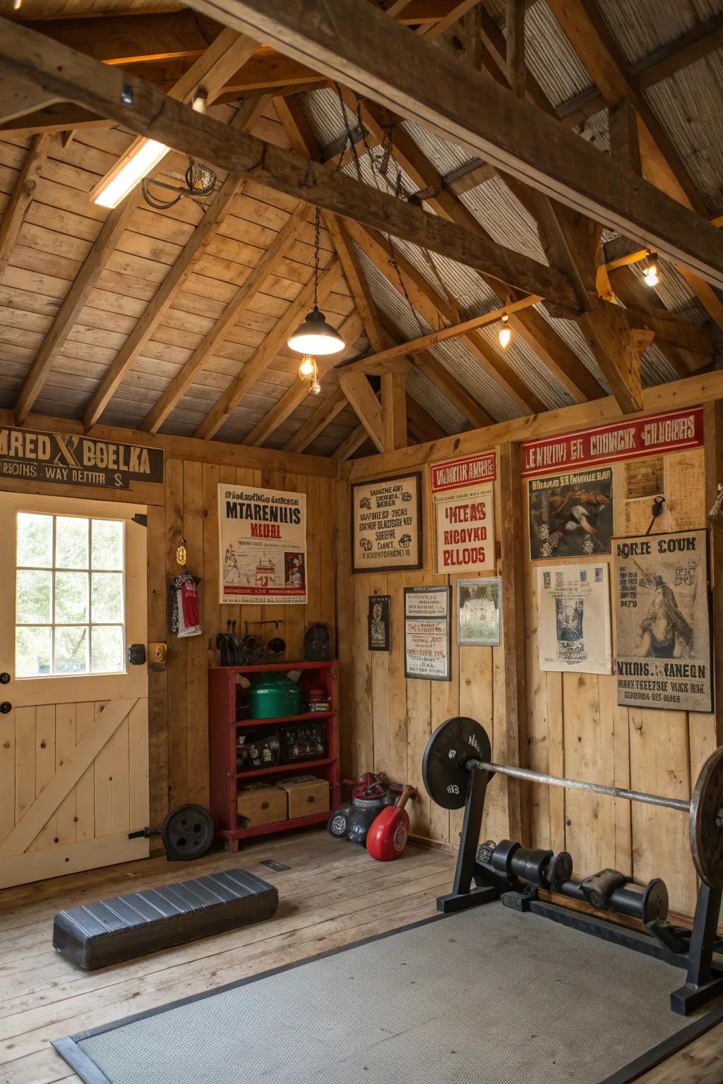 Rustic charm adds warmth and character to your gym shed.