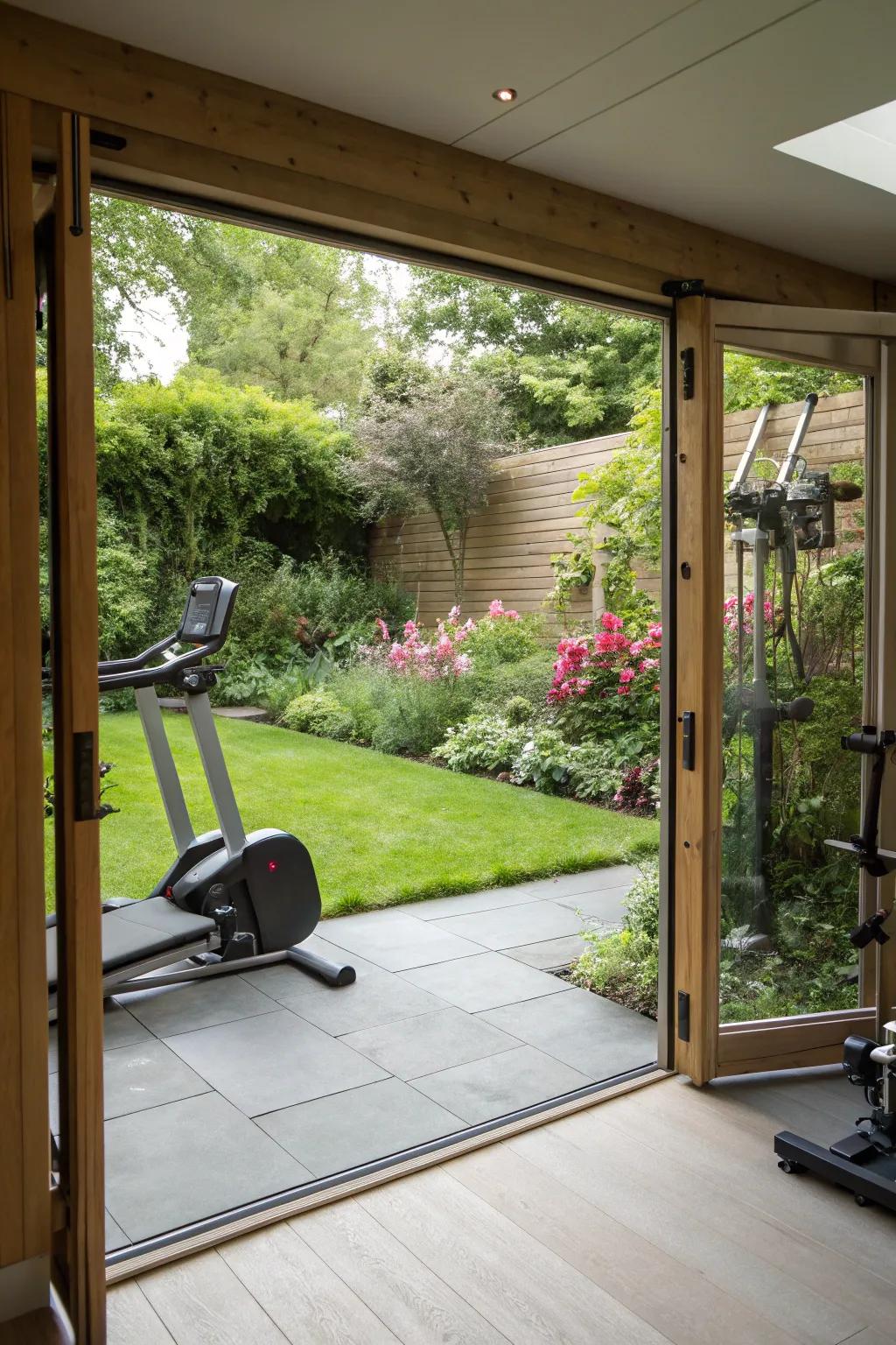 An open-air gym shed that brings the outdoors in.