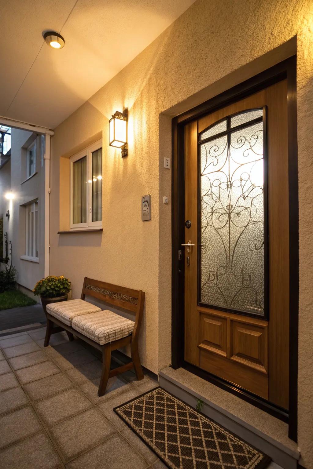 A bench adds a welcoming and functional element to your entrance.