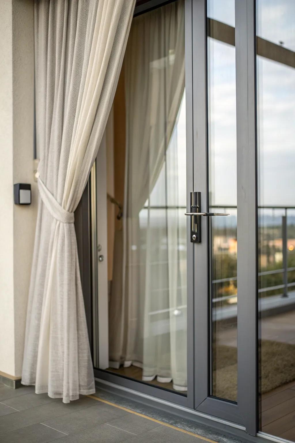 Elegant curtains add a luxurious touch to your entrance.