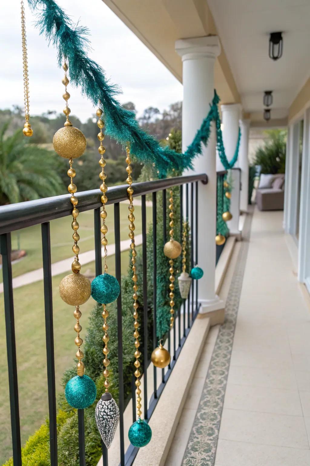 A modern garland with unexpected teal and gold colors.