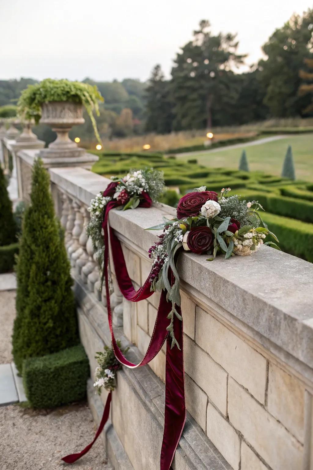 A garland featuring luxurious textures and metallic accents.