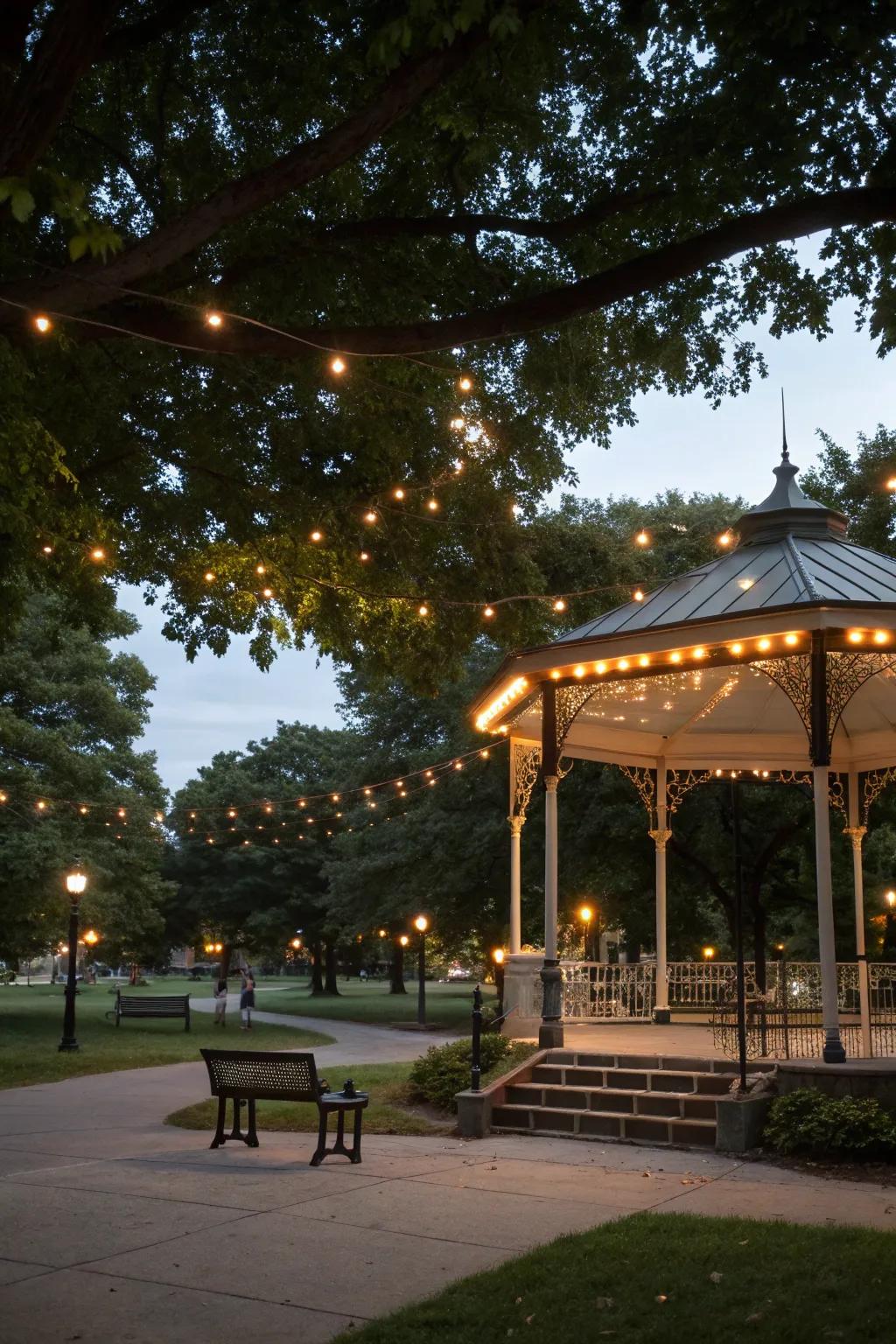 String lights cast a magical glow over your evening event.