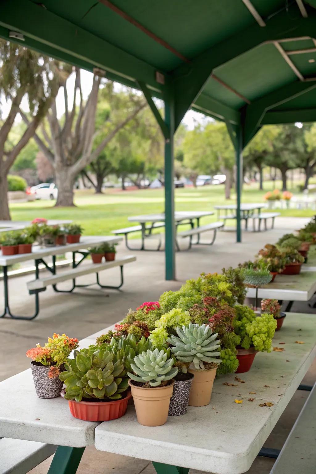 Potted plants add a touch of nature and sustainability.