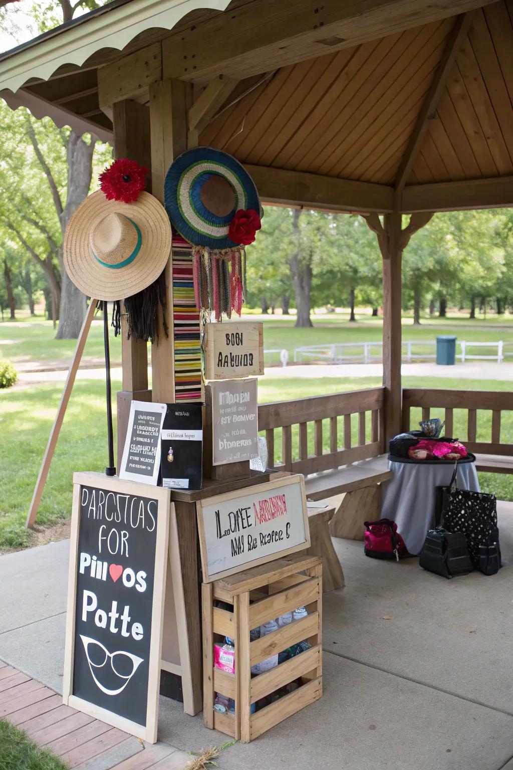 A photo booth corner adds interactive fun for guests.