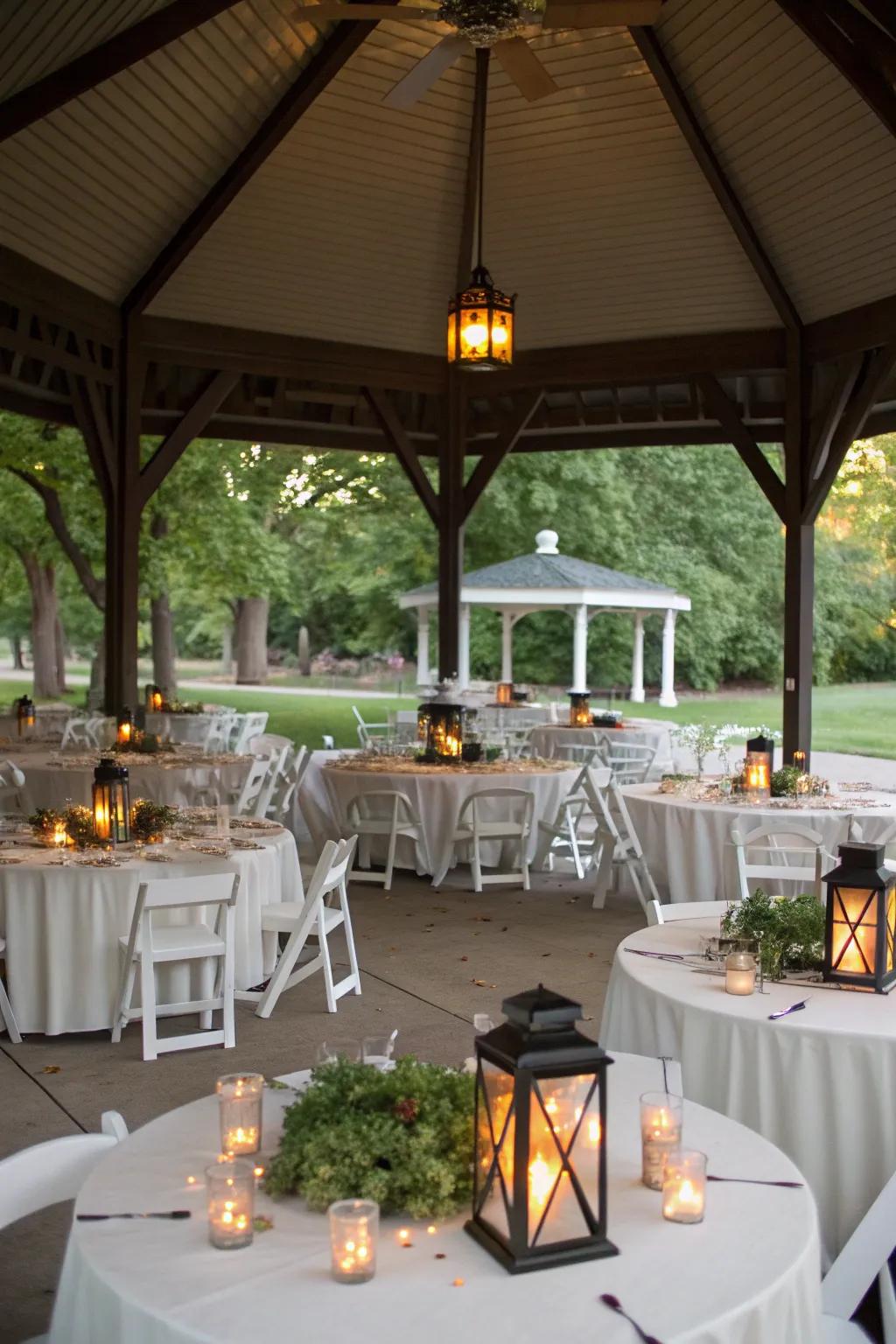 Lantern centerpieces offer light and style.