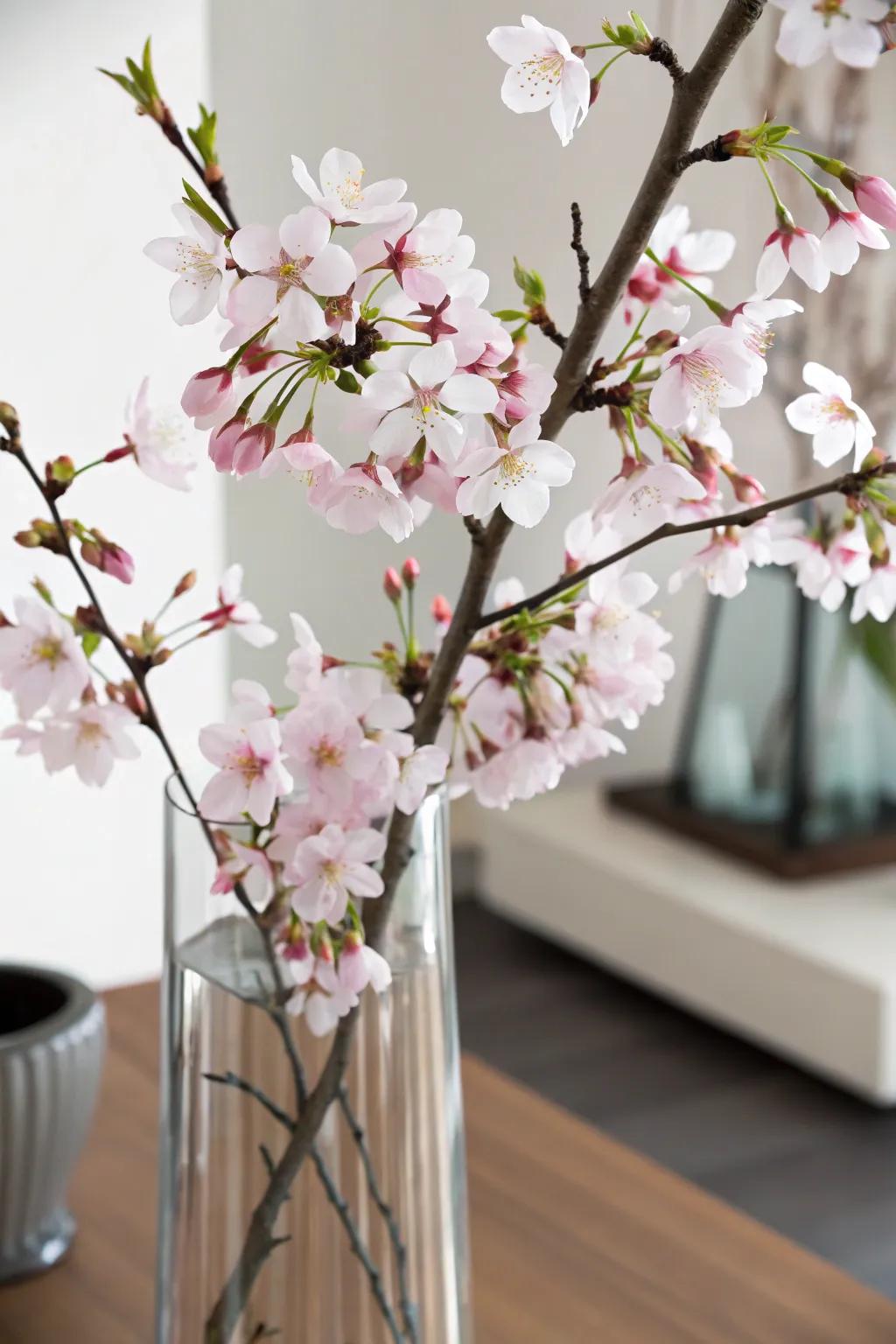 Cherry blossom branches creating an architectural centerpiece.