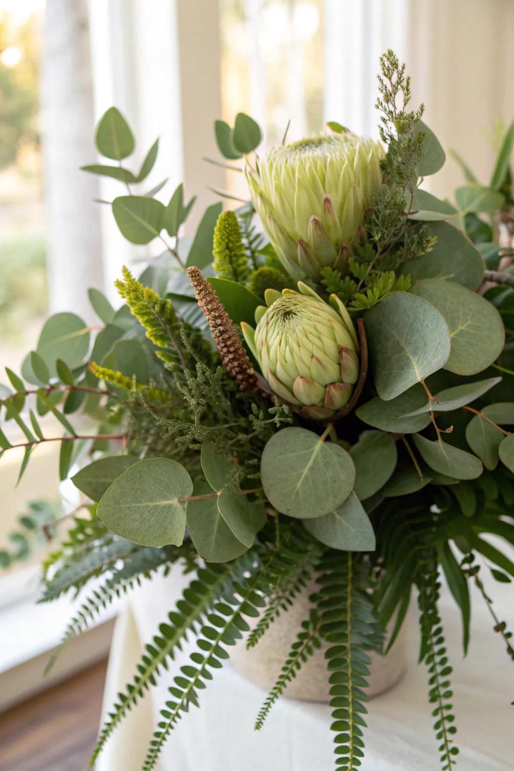 A lush arrangement focusing on the beauty of foliage.