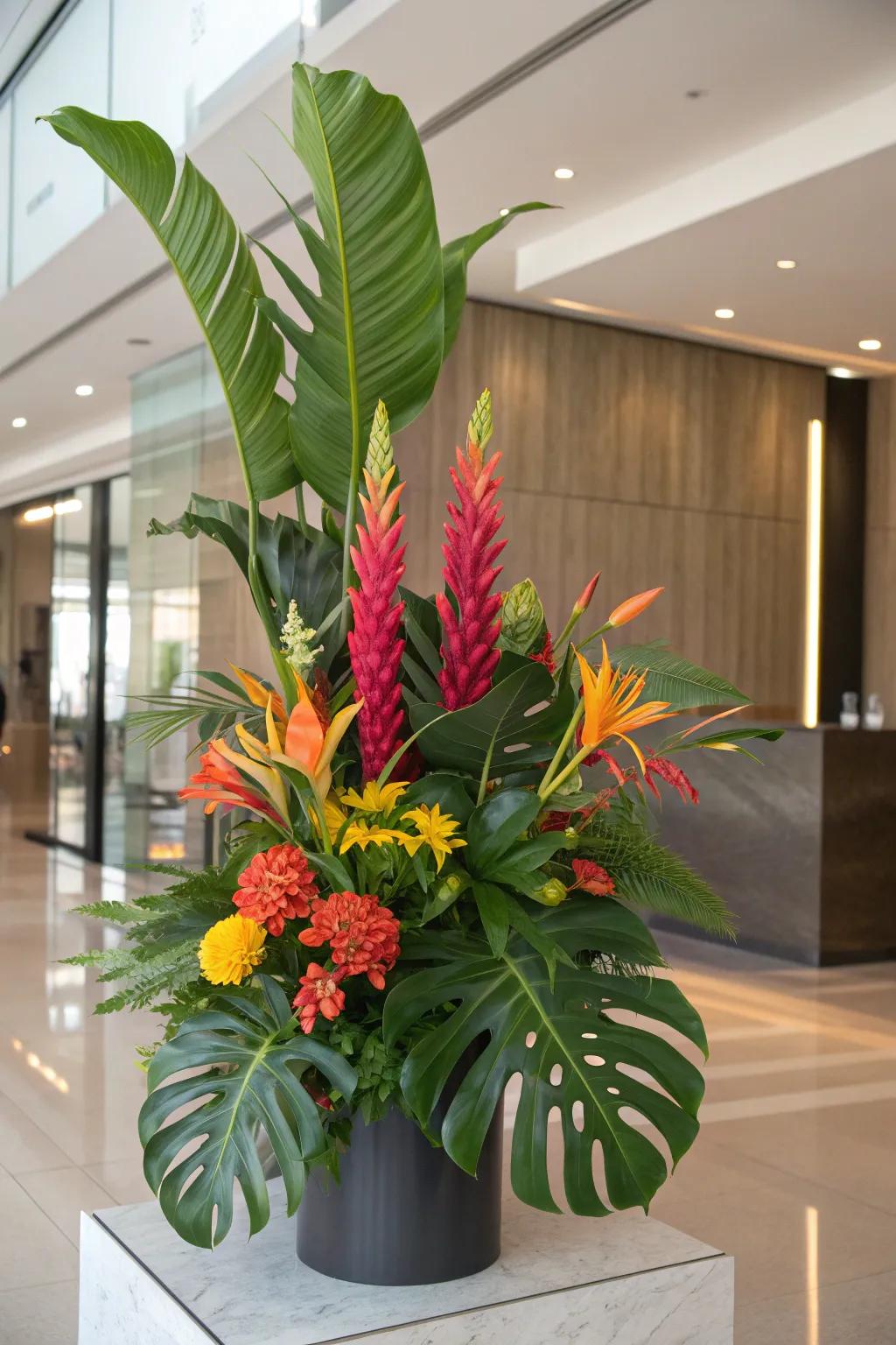 Tropical elements add a contemporary flair to any space.