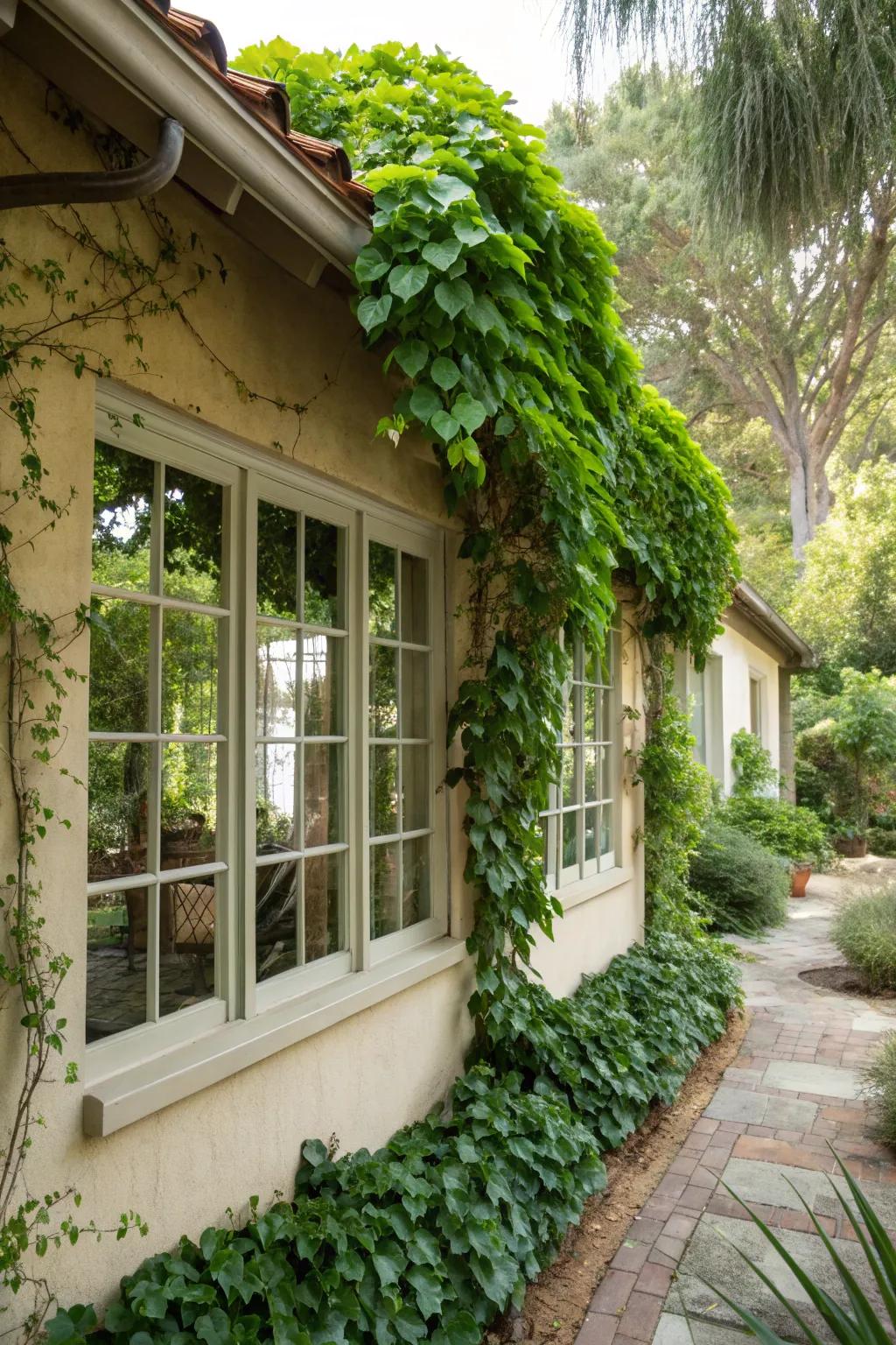 Blend architecture with nature using green roof overhangs.