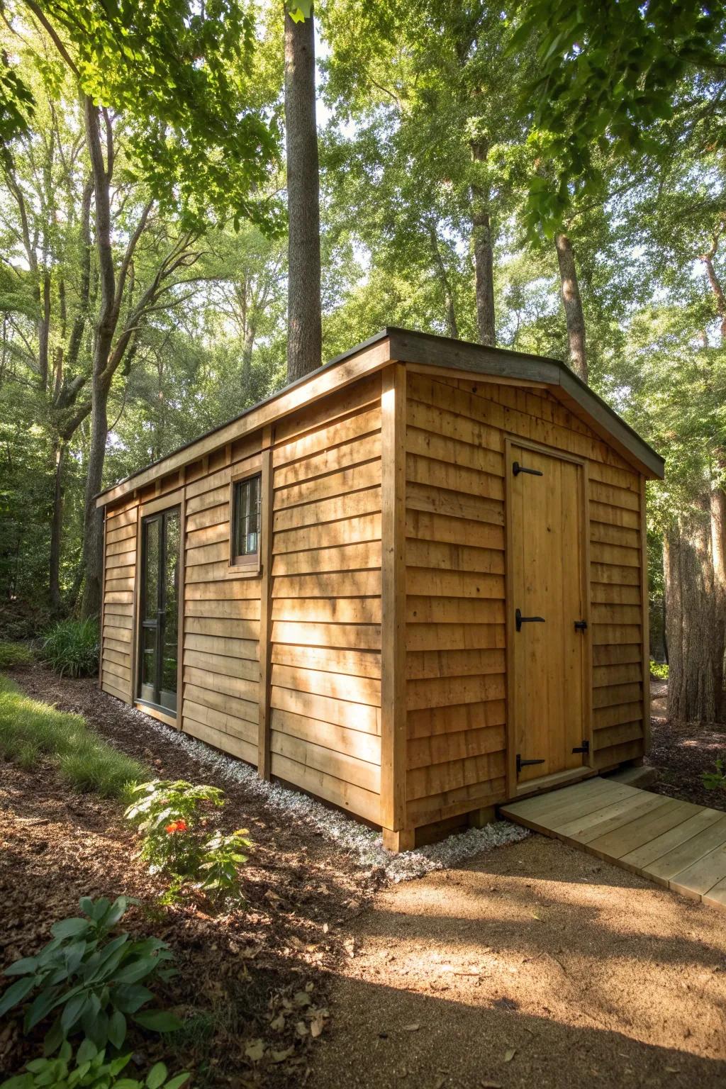 Woodland hideaway shed nestled among trees