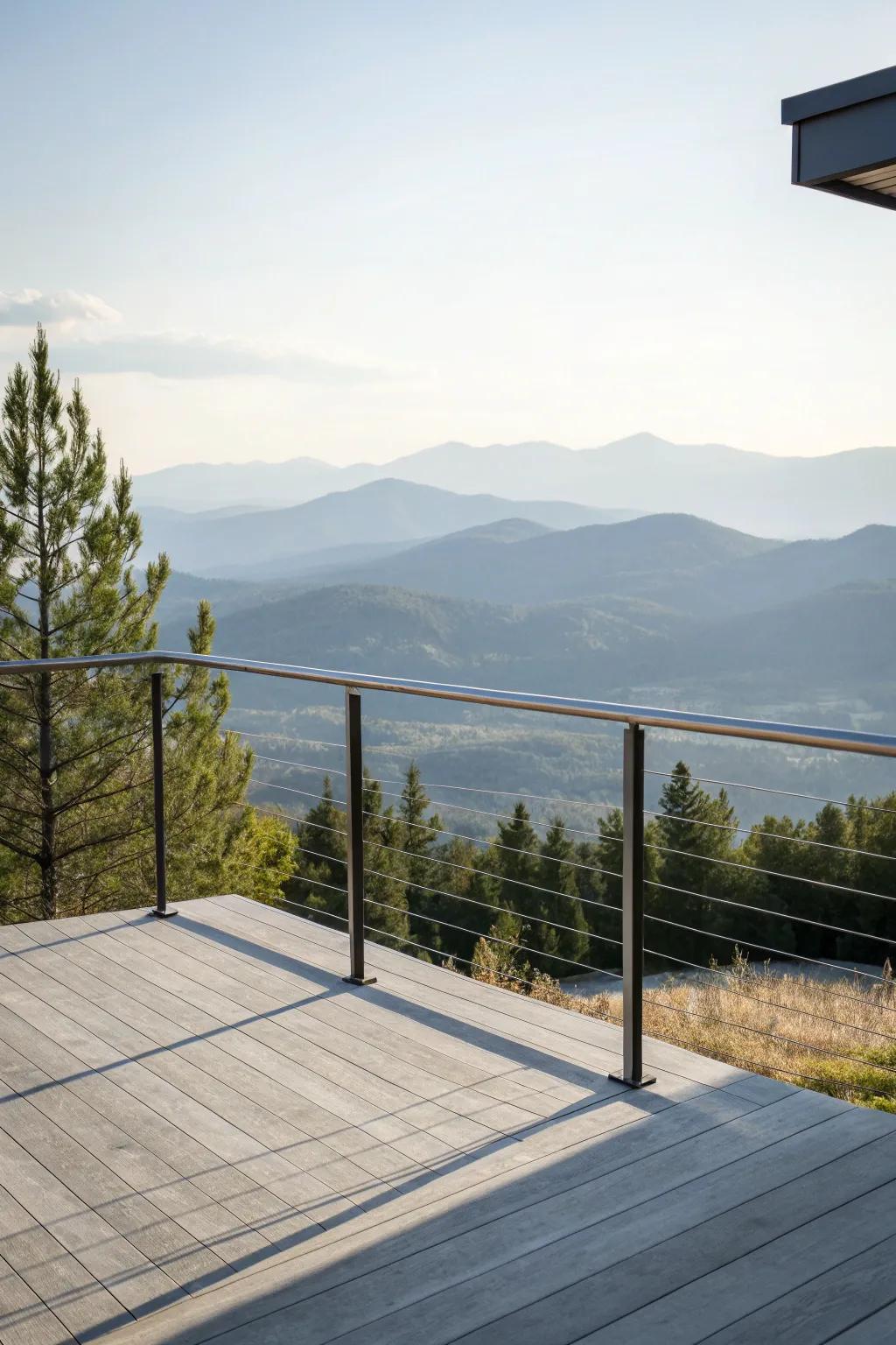 Cable railings maintain openness and emphasize natural beauty.