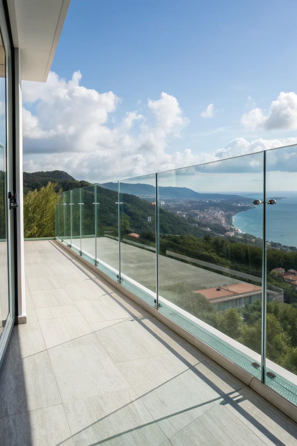 Frameless glass railings provide elegance and unobstructed views.