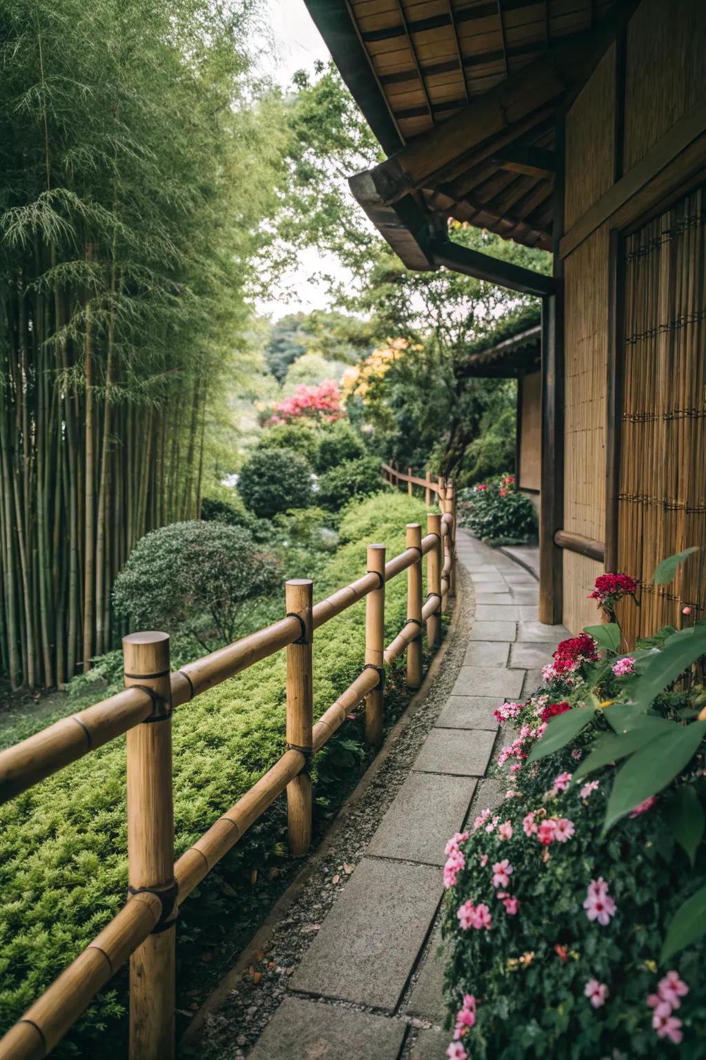 Eco-friendly bamboo railings create a calming atmosphere.