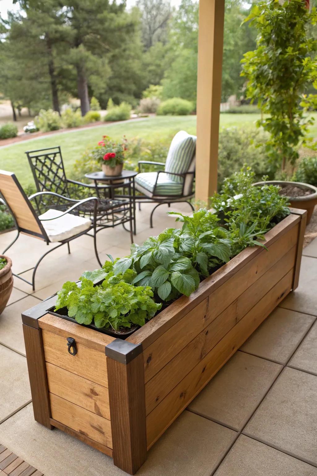 Self-watering planter boxes ensure your plants thrive even when you're away.