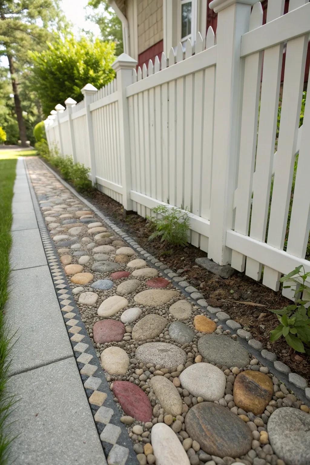 Pebble mosaics offer an artistic touch.