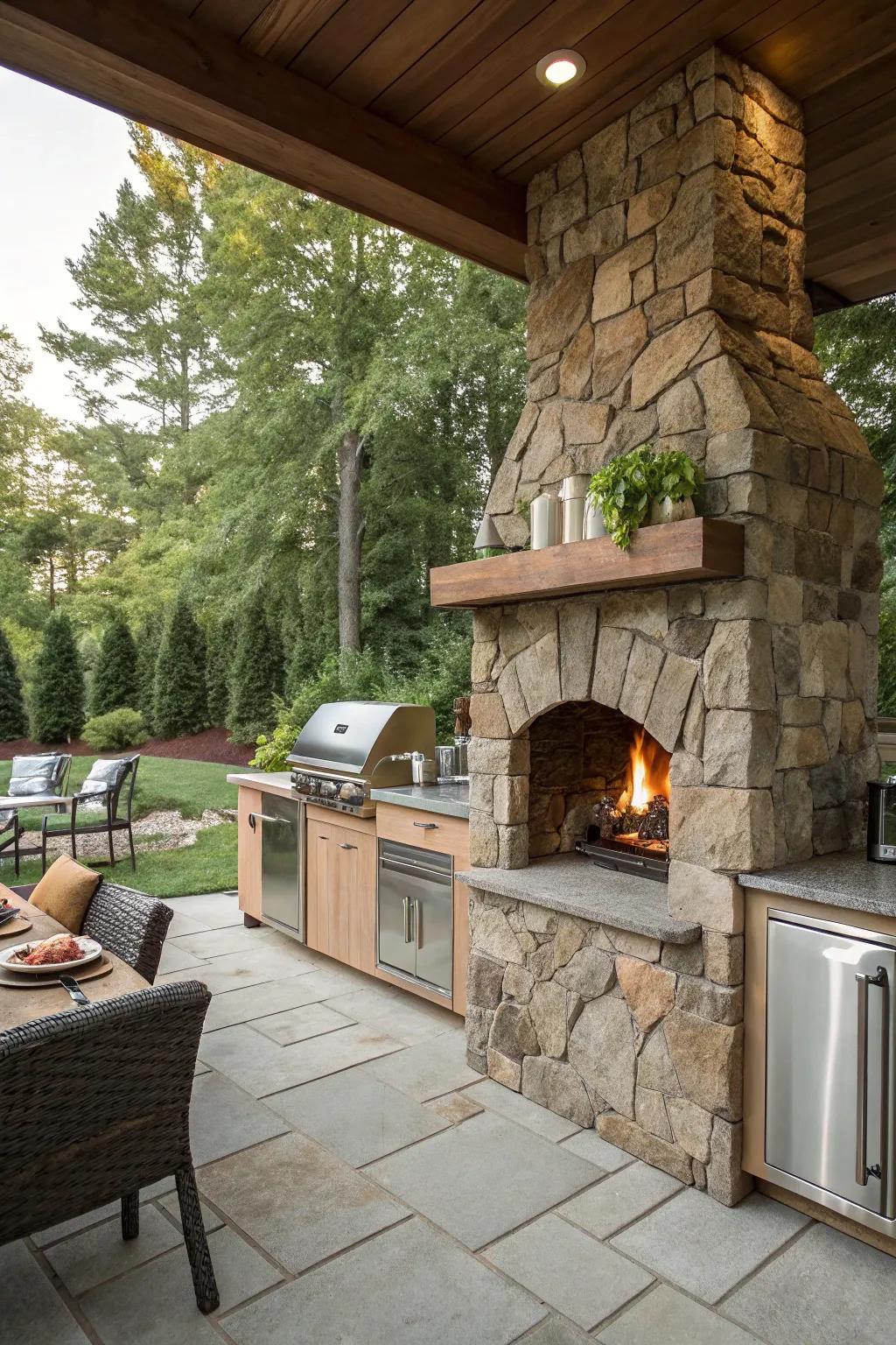 Fire pits and fireplaces that enhance coziness and invite relaxation.