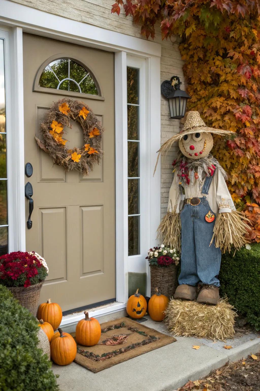 Scarecrow Welcome: Invite guests with a charming, homemade character.