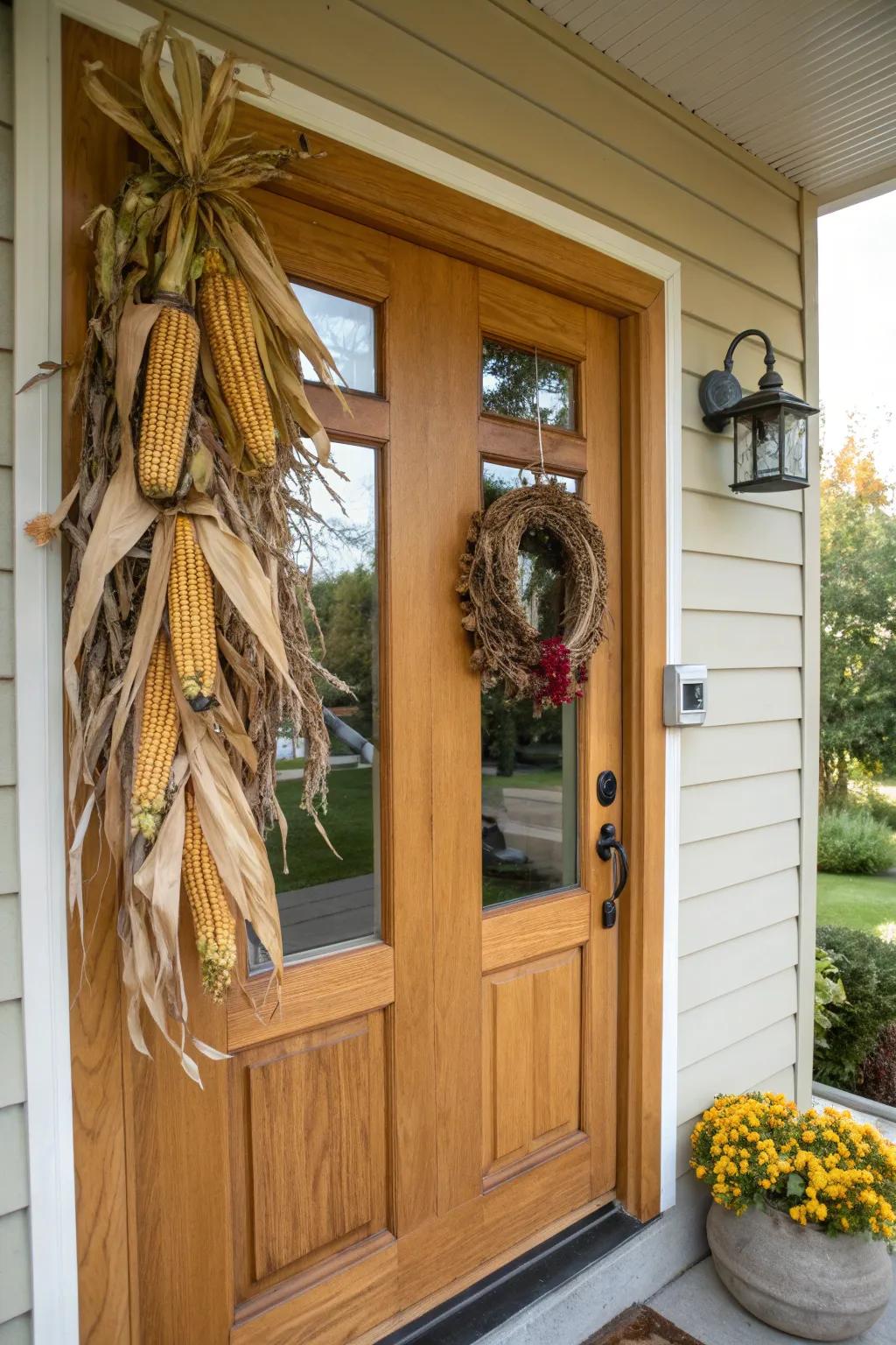 Harvest Corn Wreath: Celebrate the bounty of the season with natural decorations.