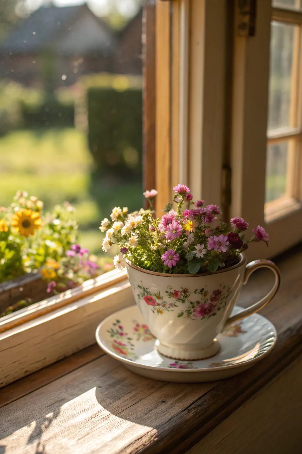 Nostalgic charm with a tea cup arrangement