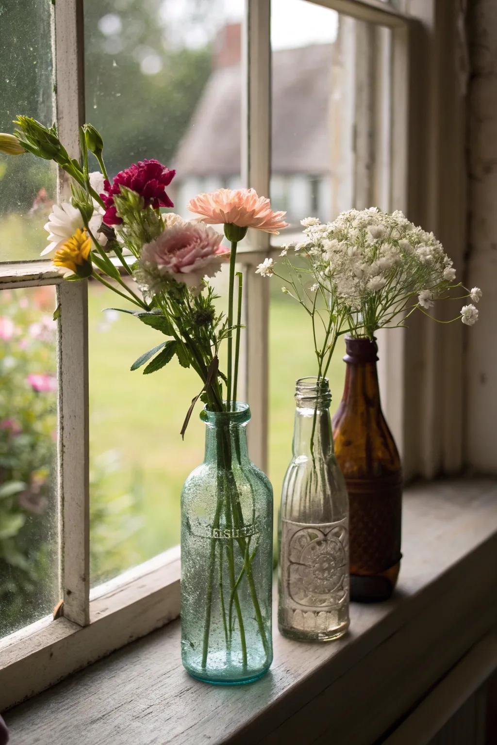 Nostalgic elegance with vintage bottle vases