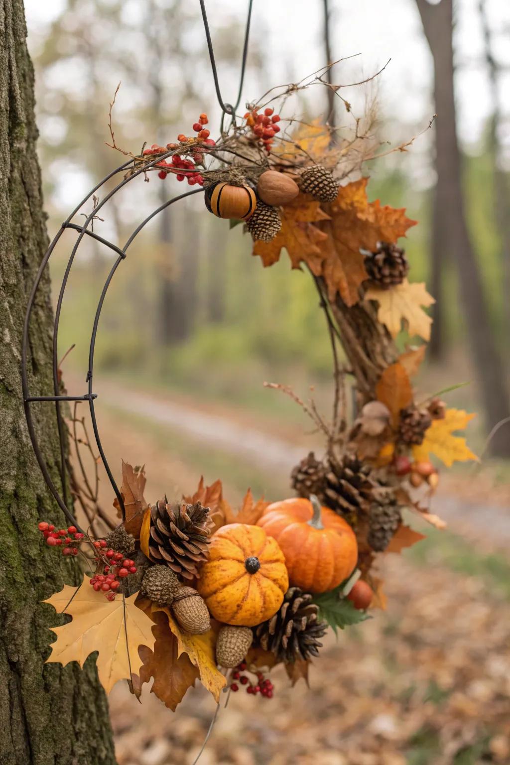 Pinecones and acorns add a natural touch to your wreath.