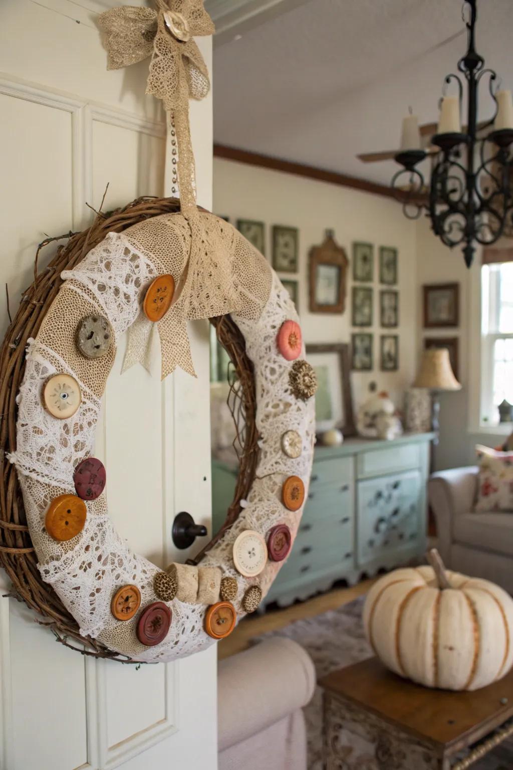 Vintage elements bring a nostalgic charm to your wreath.