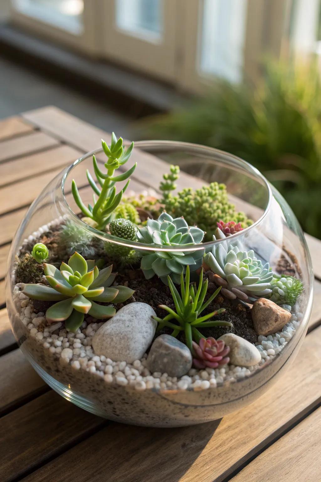 Terrariums offer a glimpse into a miniature succulent world.