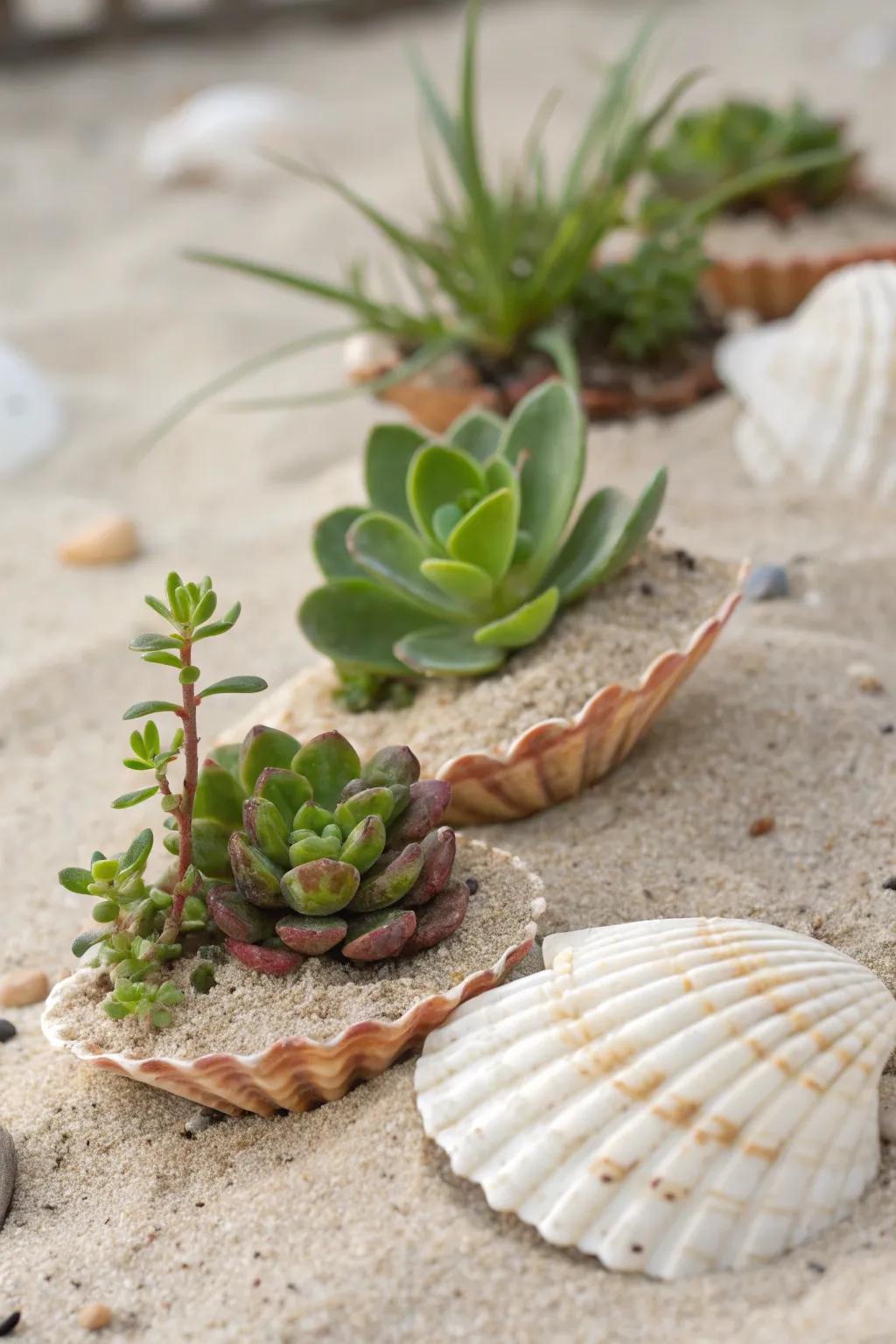 Seashell planters bring a touch of the coast indoors.