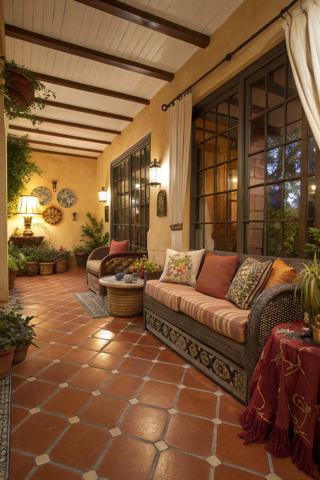 Terra cotta tiles offer a warm Mediterranean charm.