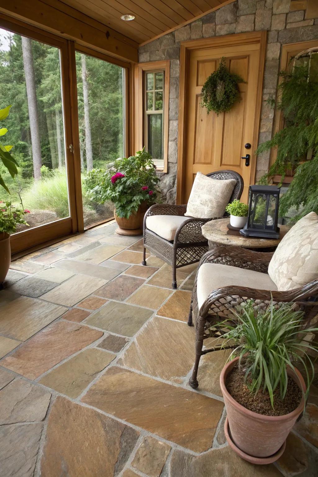 Stone tiles offer a rustic and earthy appeal.
