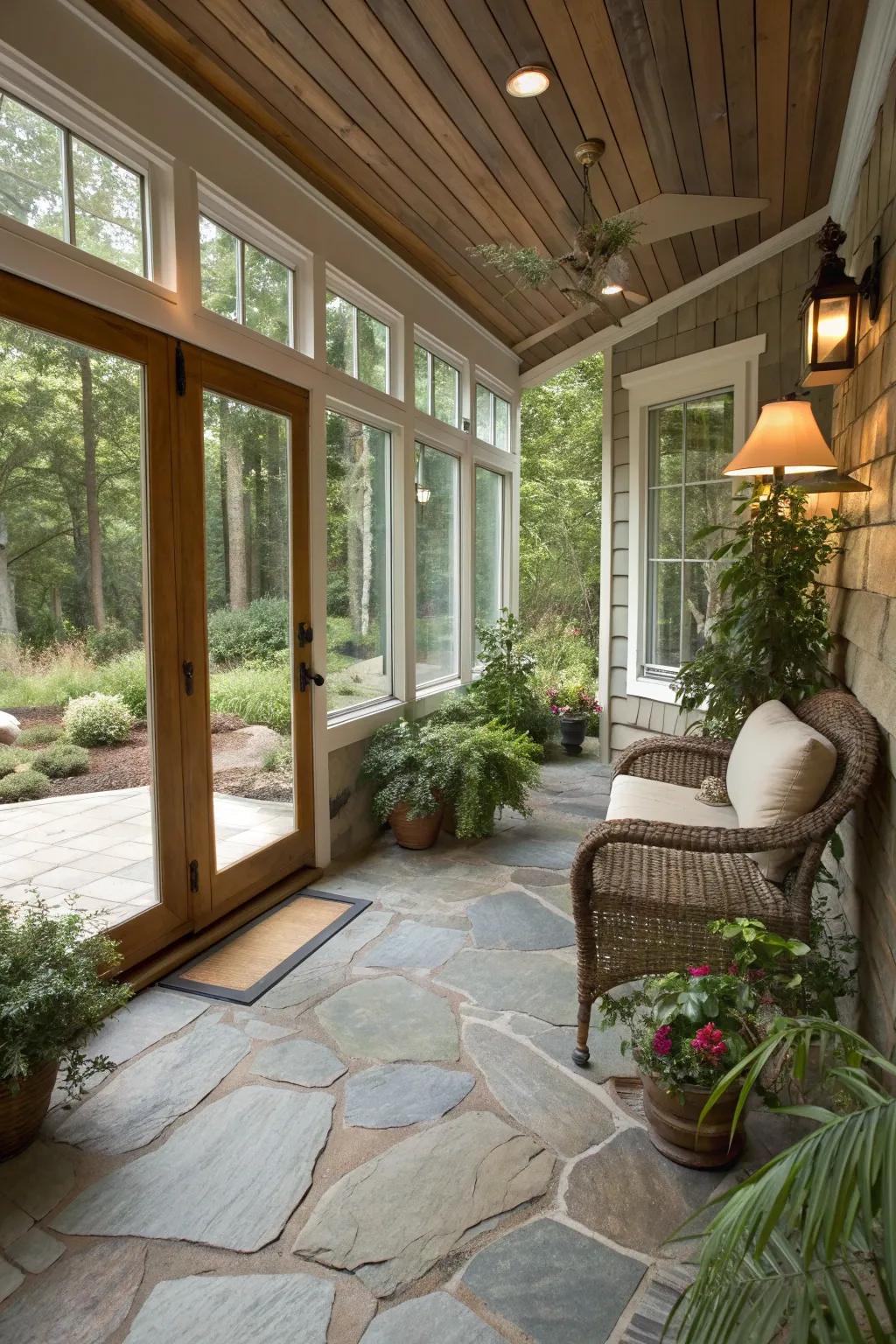 Flagstone floors provide a natural and earthy look.