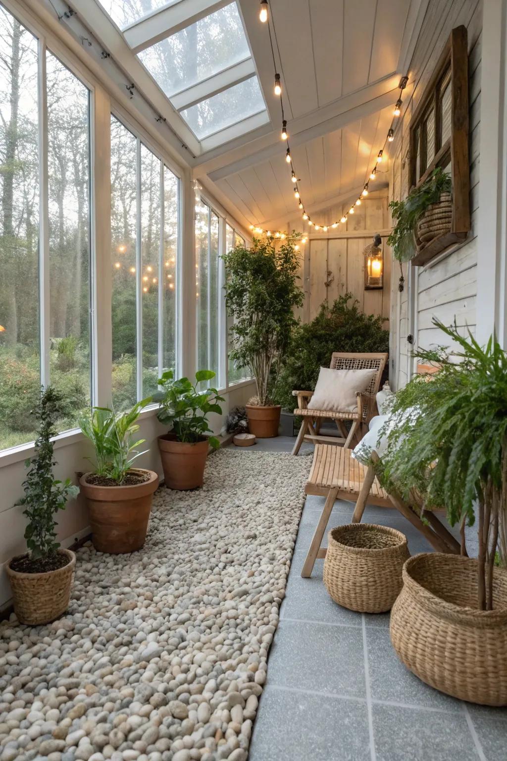 Pebble floors bring a natural, beach-like feel.