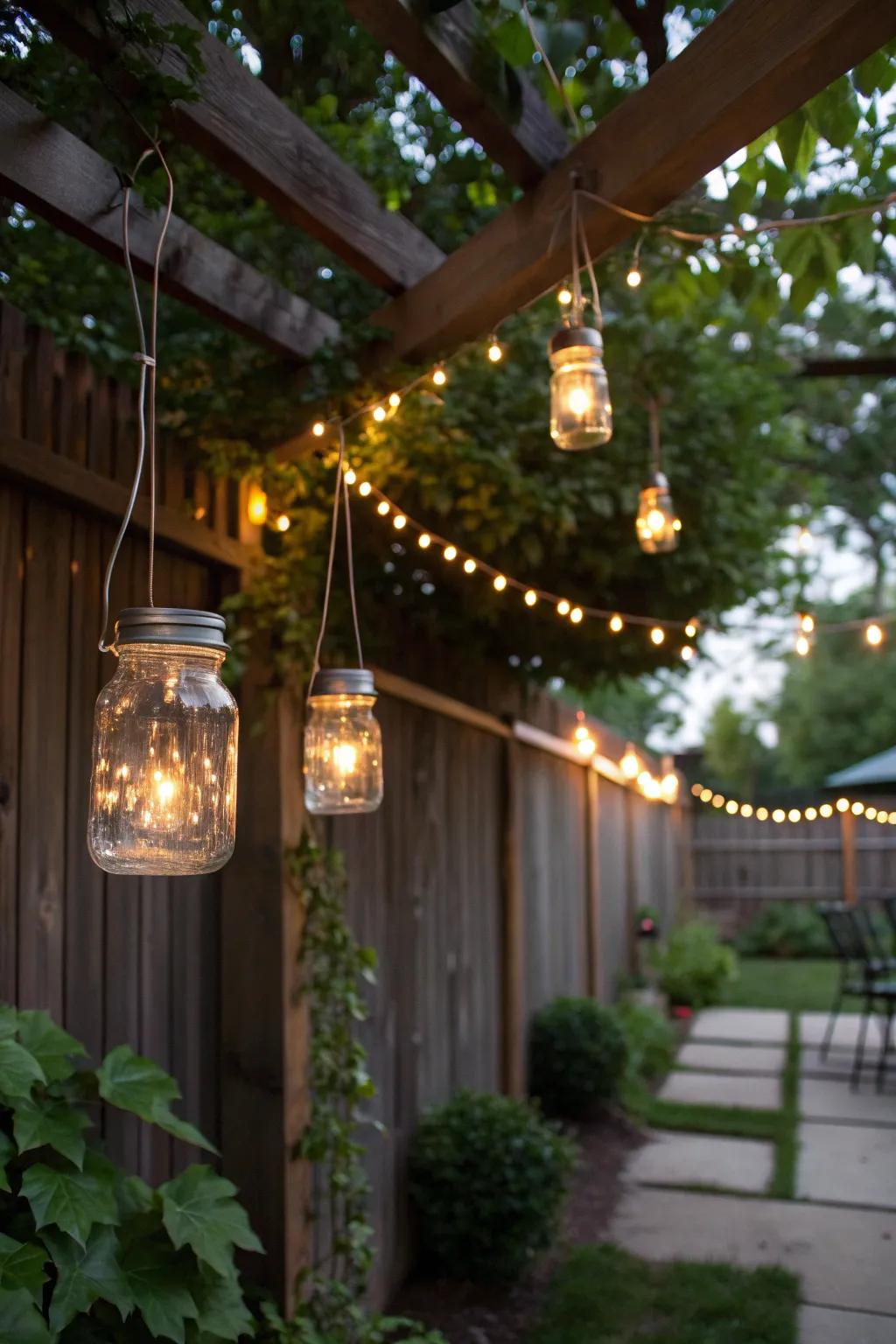 DIY jar lights add a handmade charm to patios.