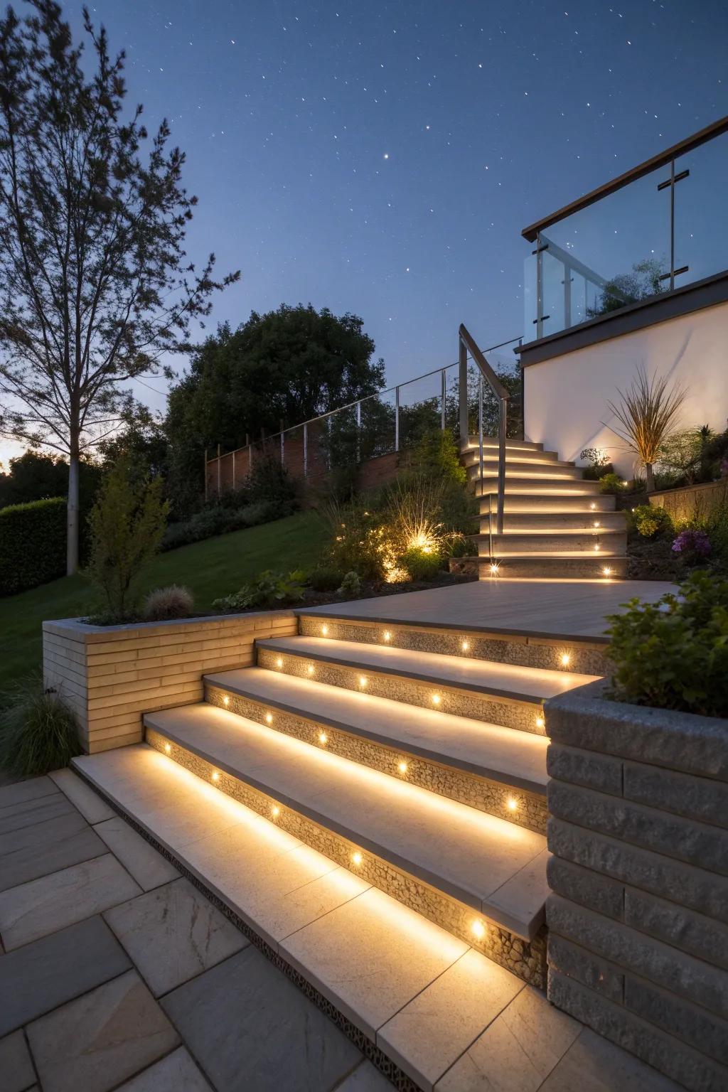 Step lights enhance safety and style on stairs.