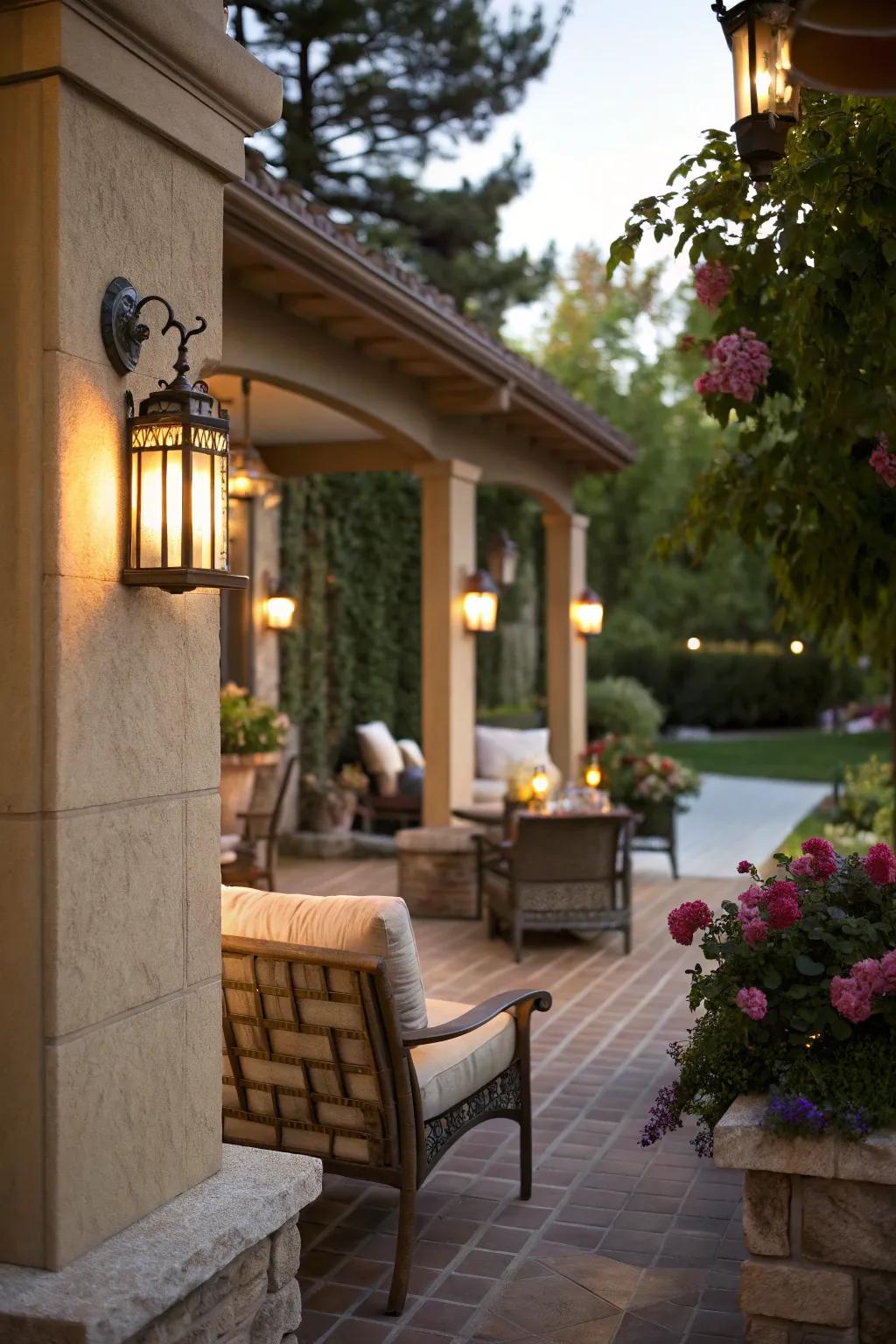 Wall sconces define spaces with elegant lighting.
