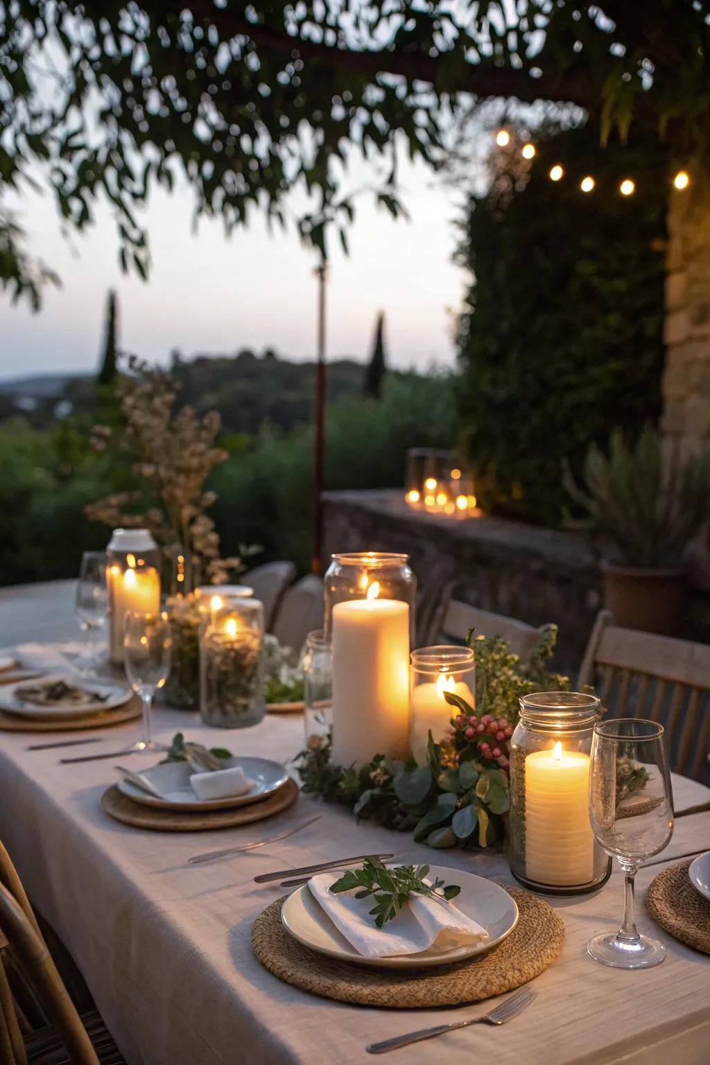 Candles in jars add an intimate glow to your patio.