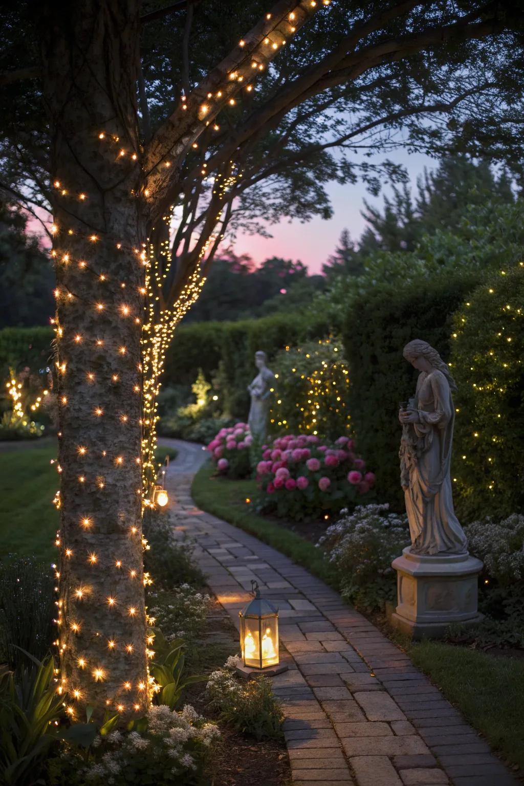 Fairy lights transform gardens into magical retreats.