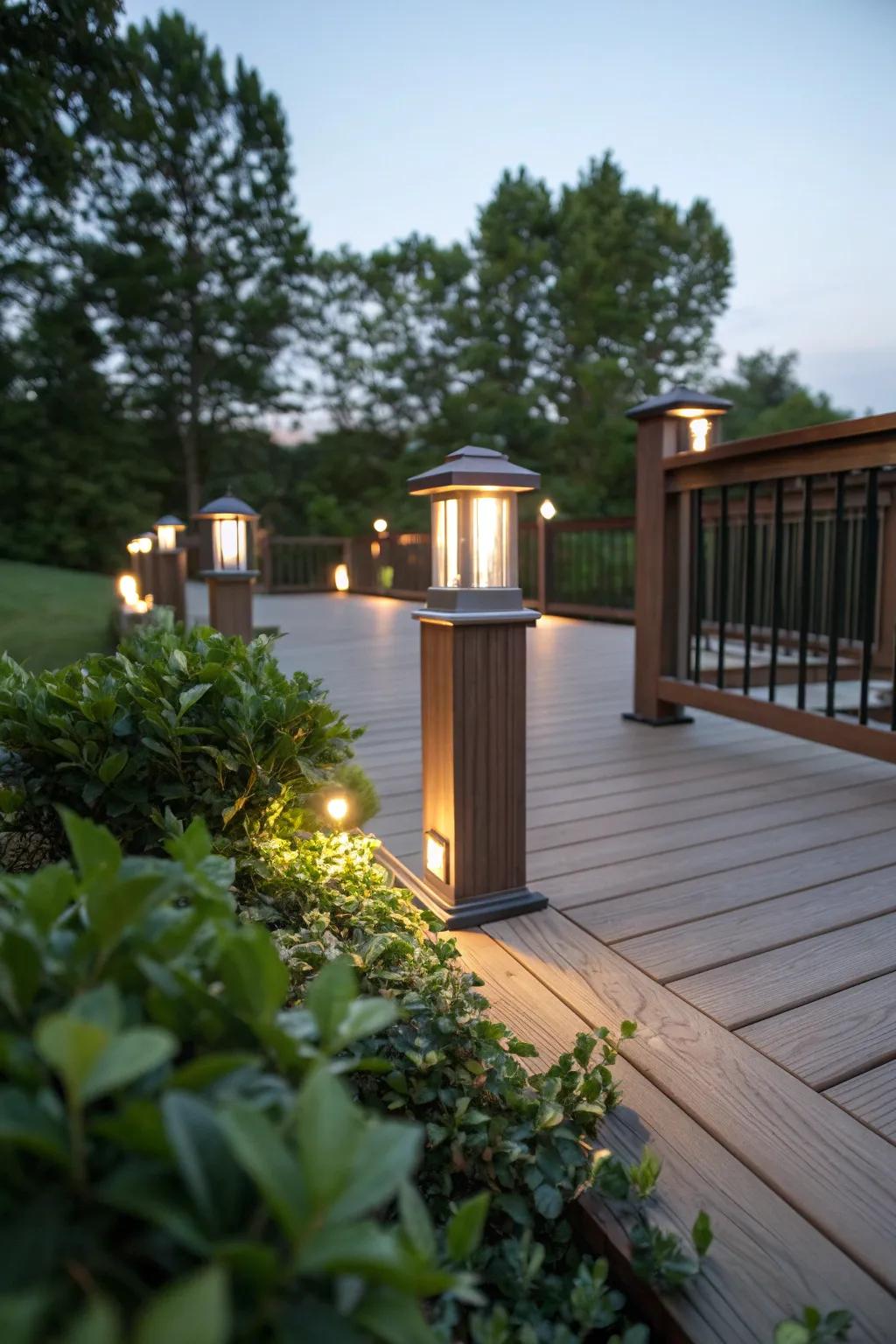 Post cap lights provide a polished, decorative finish.