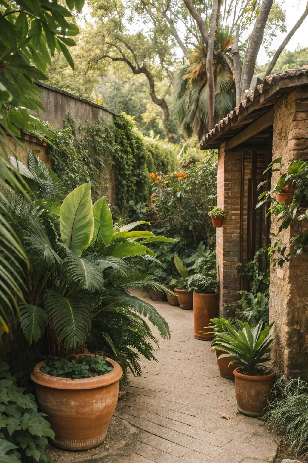Terracotta pots offer rustic charm for tropical mixes.