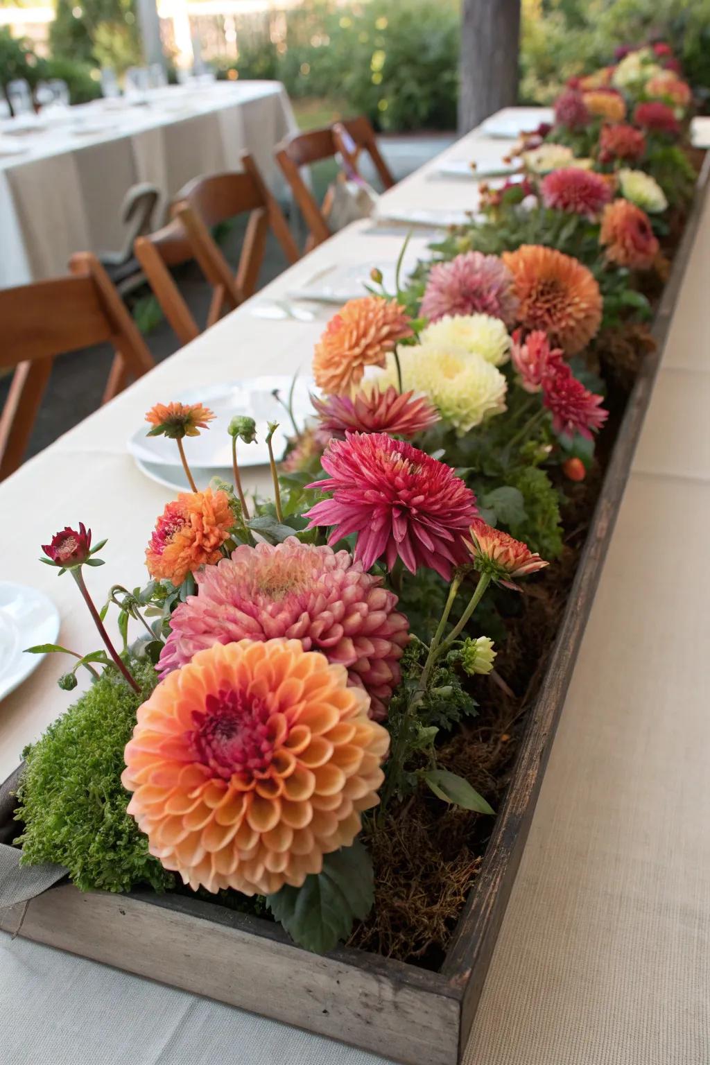 A garden path style arrangement leads the eye beautifully along the table.