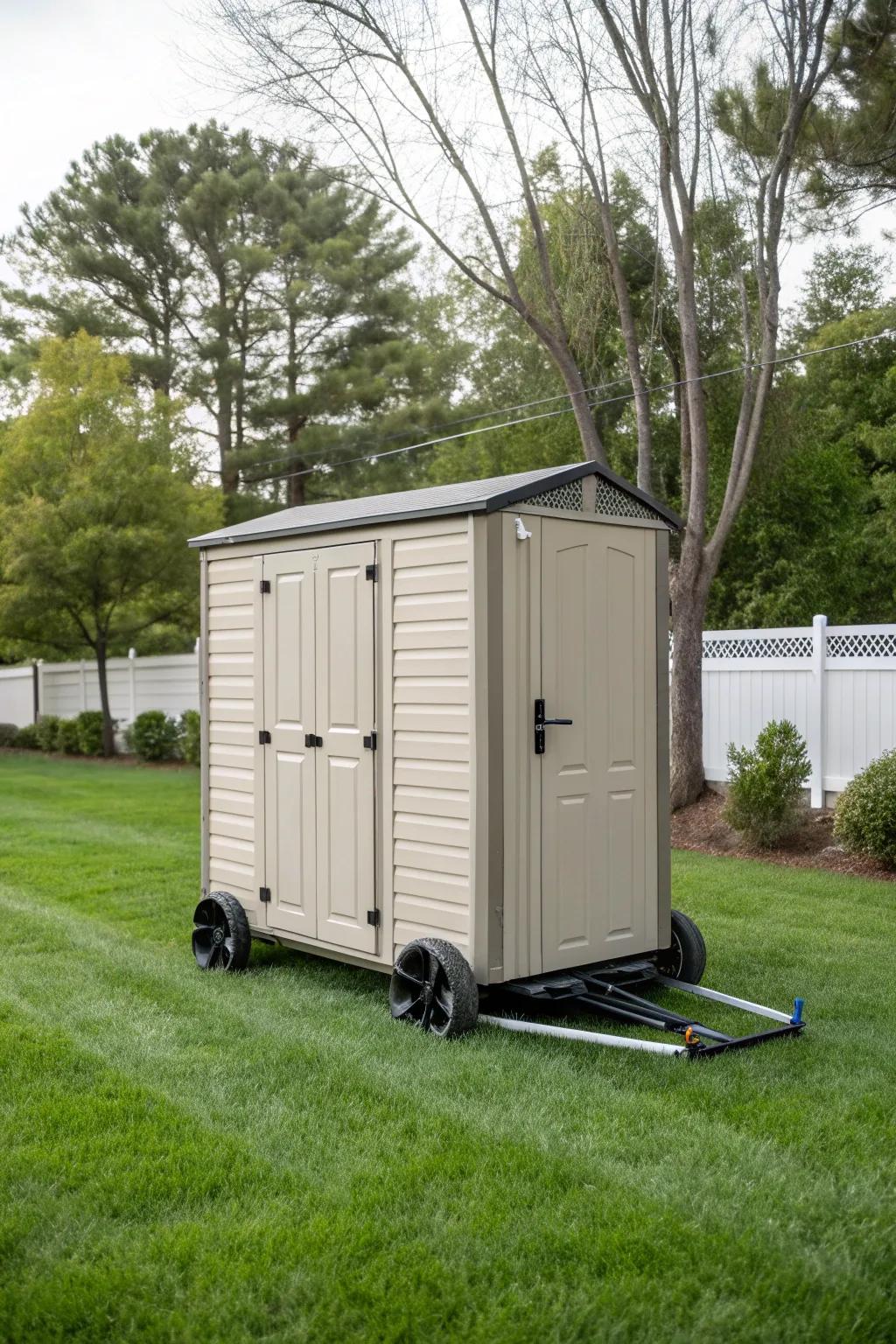 A portable shed that offers flexibility in placement.