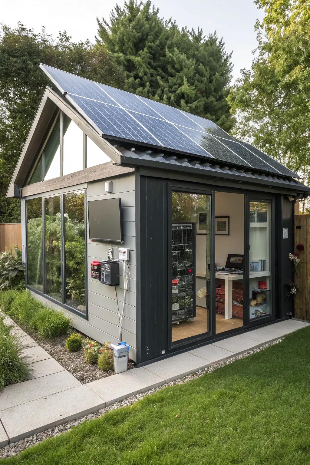 A high-tech shed equipped with smart features.