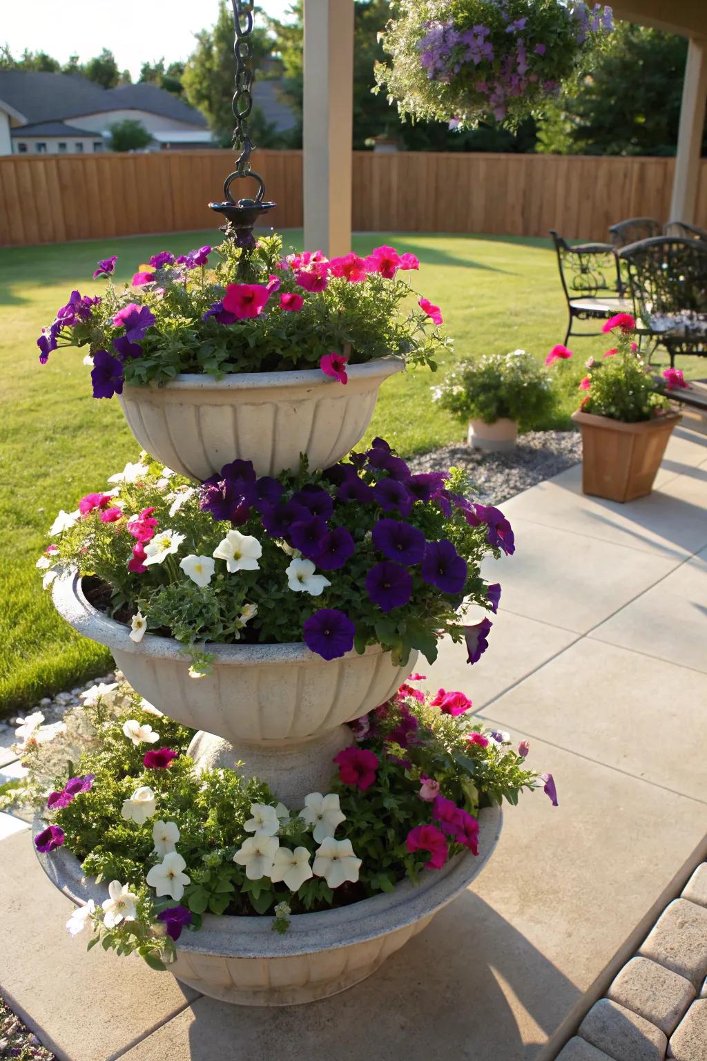 Create a tiered display to add depth and color to your space.